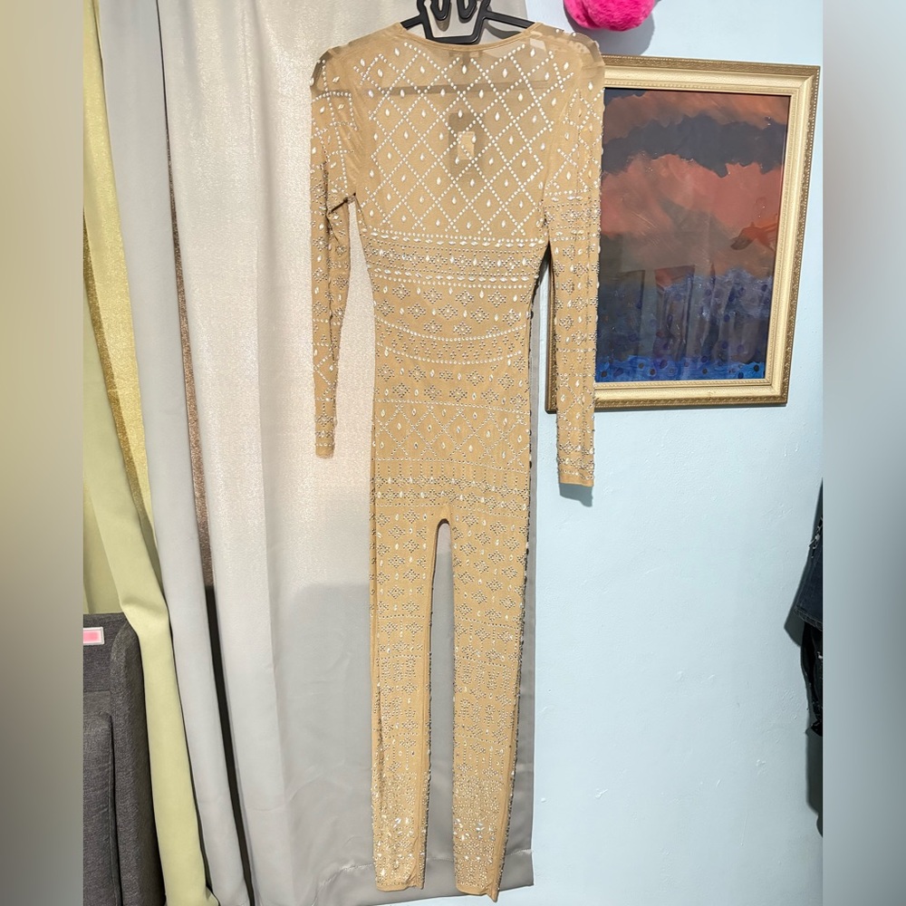 Fashion Nova Gold Embellished Jumpsuit